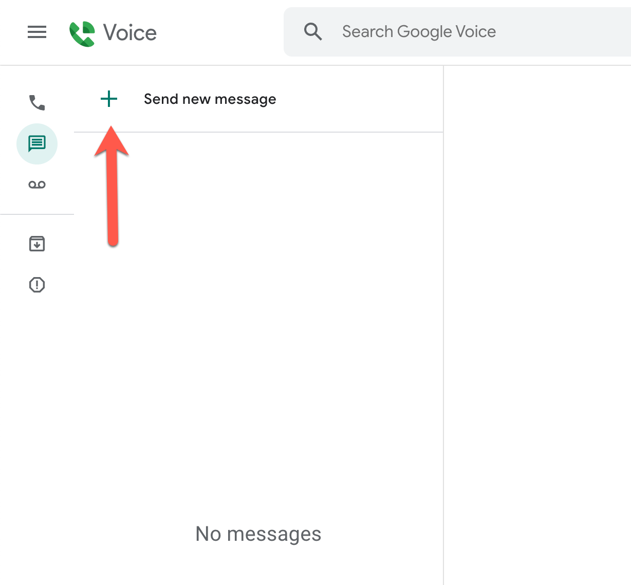 google voice dashboard send message screenshot