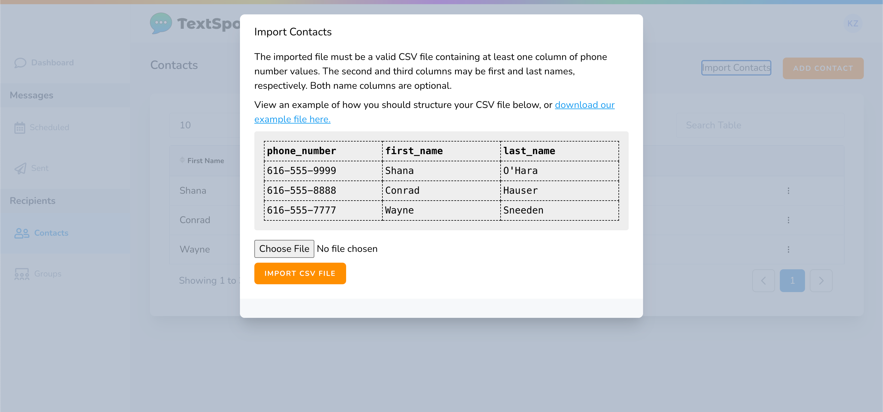 import contacts with csv sms software