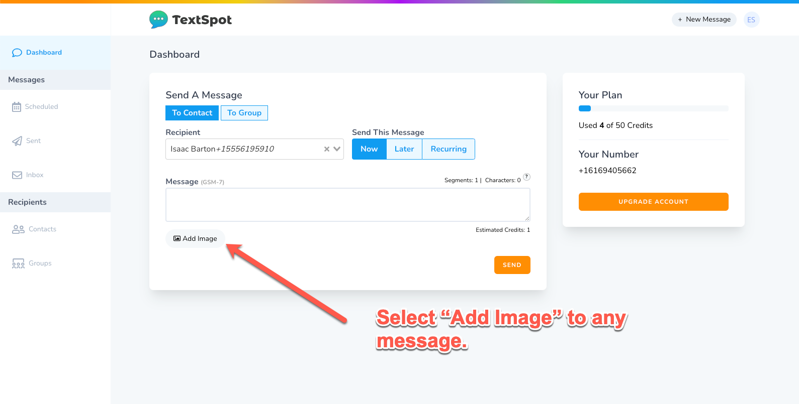add image to any text message in TextSpot