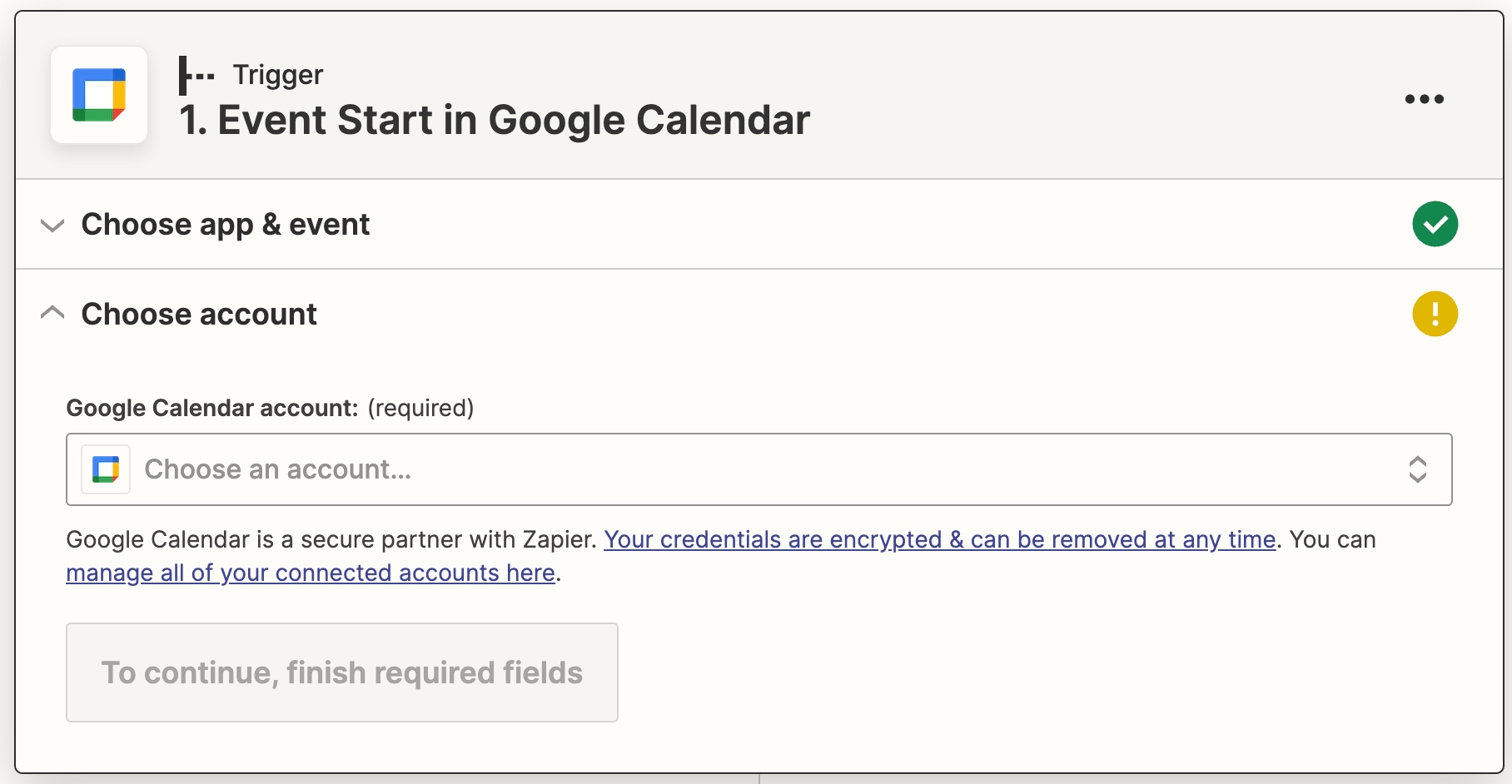choose google calendar account screenshot