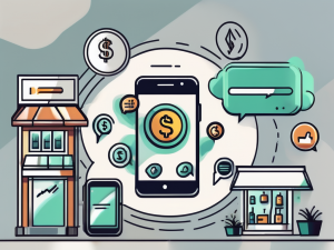 A small shop with a smartphone floating above it