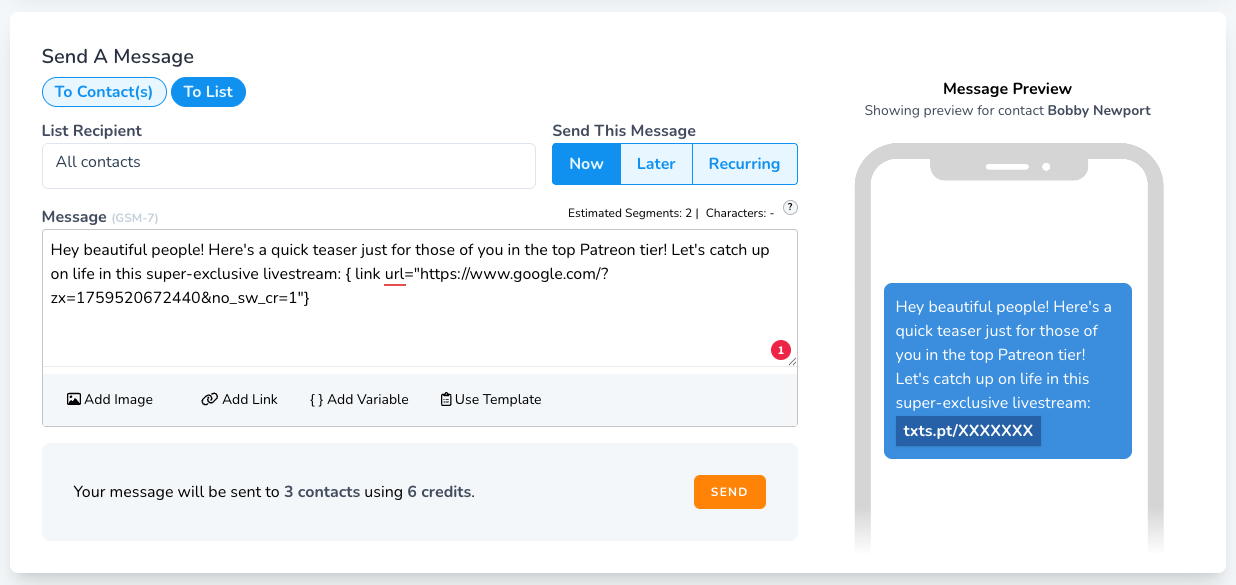 TextSpot influencer exclusive line screenshot
