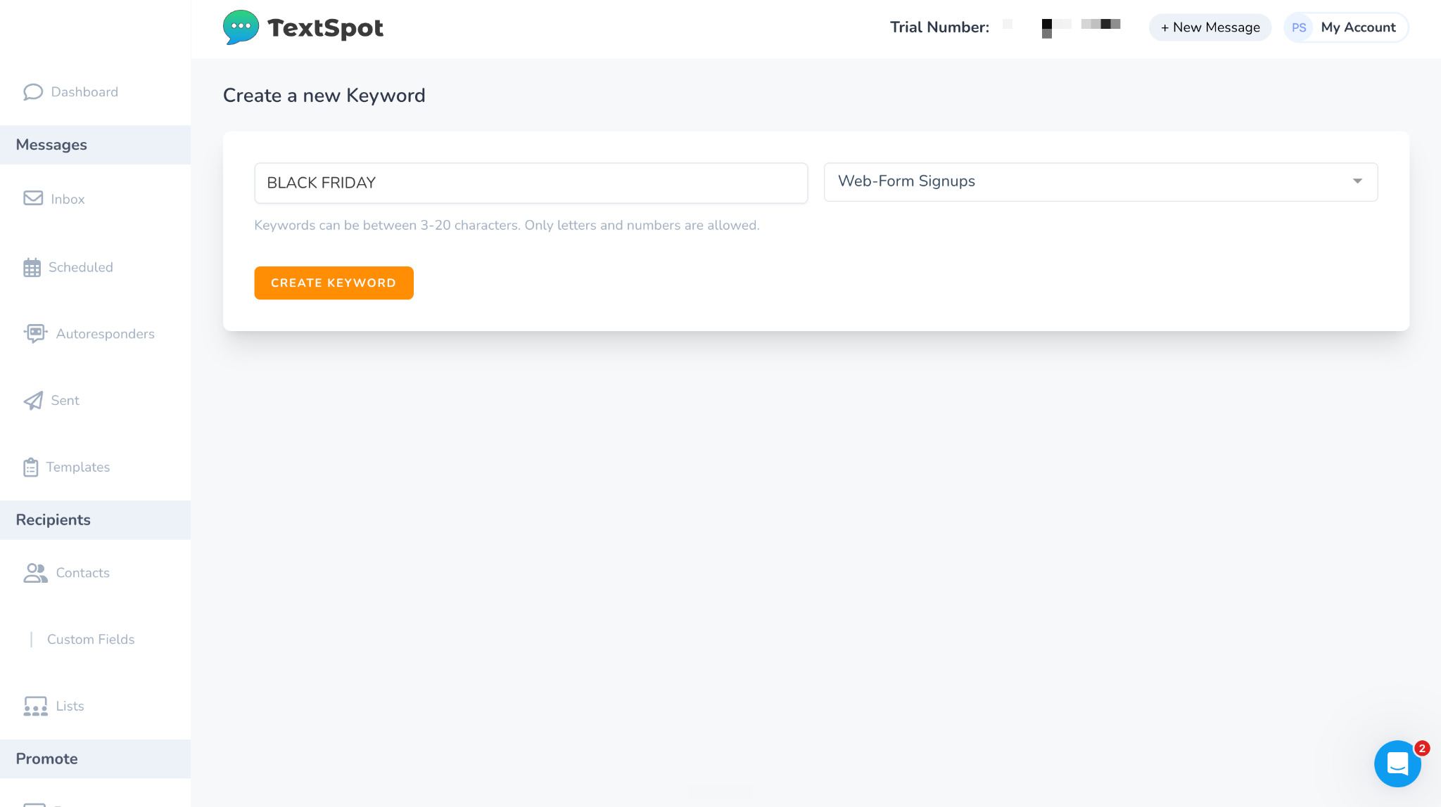 Creating A Keyword in TextSpot